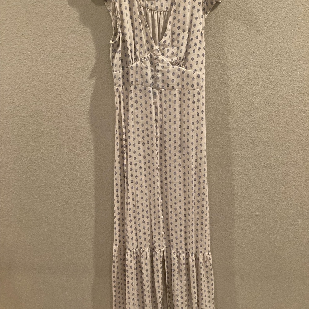 Monteau White and Blue Patterned Maxi Dress